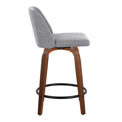 Toriano - Mid-Century Modern Fixed Height Counter Stool With Swivel With Round Footrest (Set of 2) - Walnut / Gray