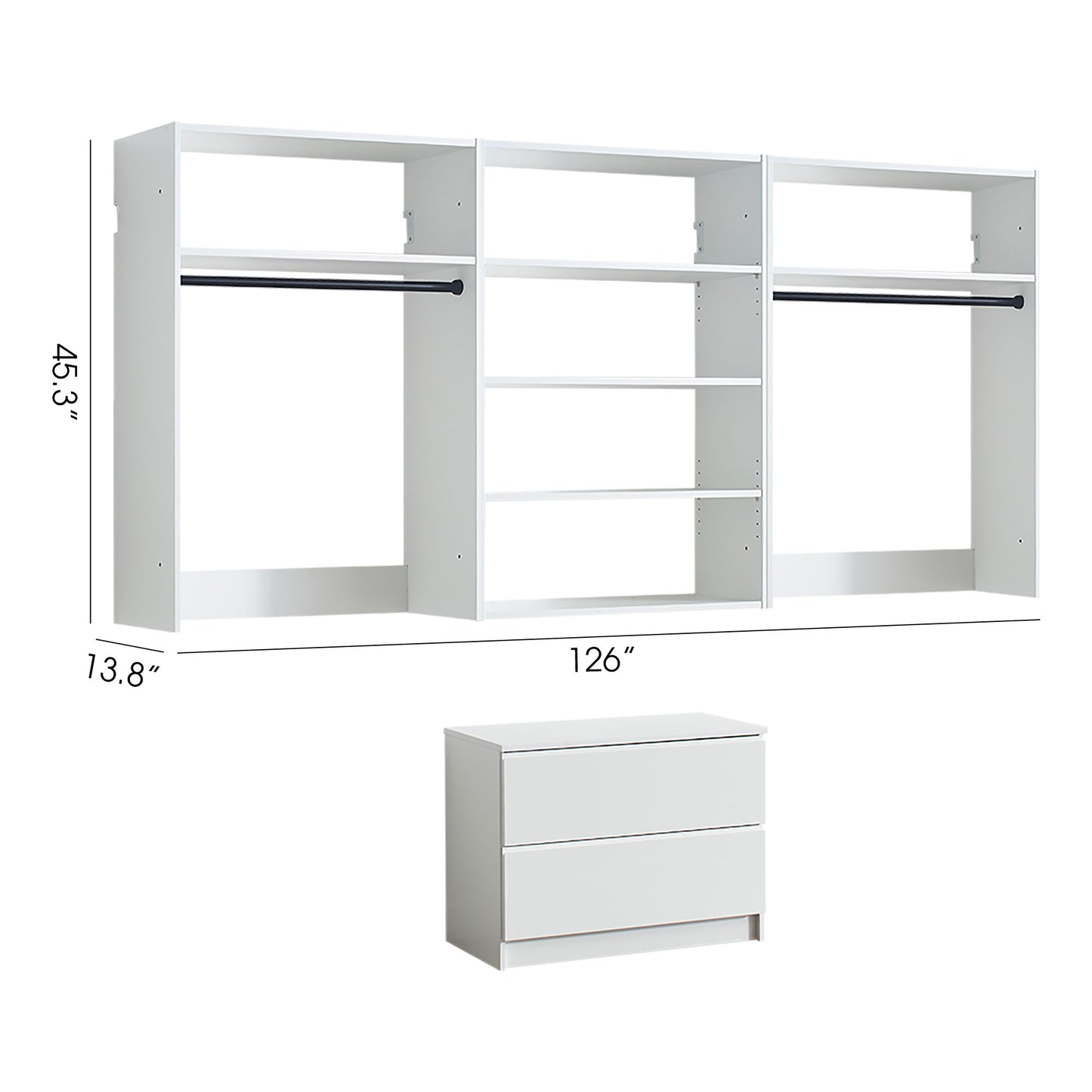 Devi - Wall Mounted Wood Closet System With Modular Units - White