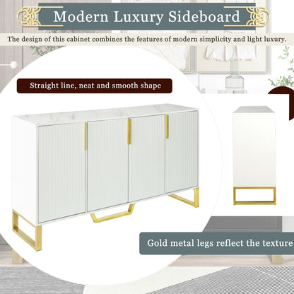 Modern Sideboard With Four Doors, Metal Handles & Legs And Adjustable Shelves Kitchen Cabinet - White