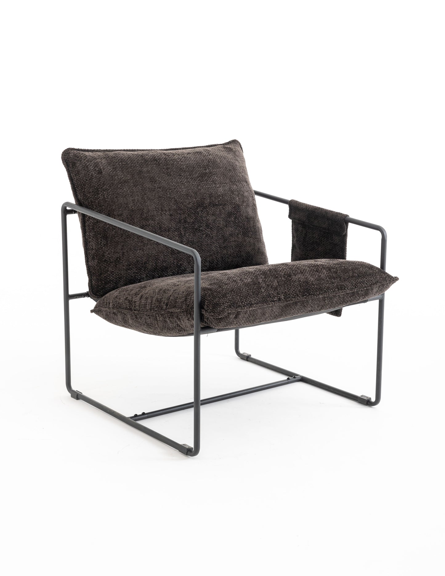 Upholstered Hanging Armchair With Arm Pocket Metal Frame (Set of 2), Crushed Foam Cushions And Skin-Friendly Braid For Living Room And Bedroom - Dark Gray