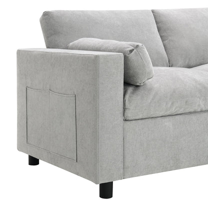 Modular Sectional With Storage Pockets, 5 Seat U Shaped Couch Set With Pillows, Free Combination Modern Cloud Sofa With 2 Movable Ottoman - Medium Gray