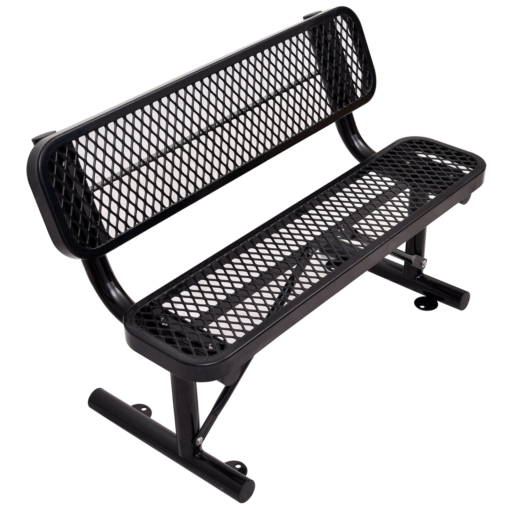 4' Outdoor Steel Bench With Backrest - Black
