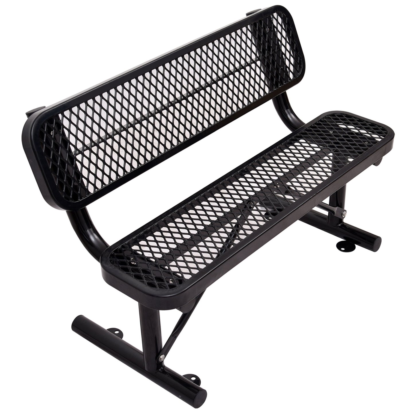 4' Outdoor Steel Bench With Backrest - Black