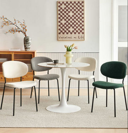 Boucle Dining Chairs, Modern Dining Room Chairs With Black Metal Legs, Armless Kitchen Chair For Dining Room, Living Room (Set of 4) - Dark Green