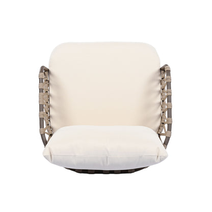 4 Piece Outdoor Patio Furniture Set, Metal Chairs With Woven Rope U Shaped Backrest, Outdoor Conversation Set With Thick Cushions And Coffee Table For Garden, Poolside, Balcony - Brown / Beige