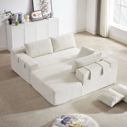 Modern Chenille Upholstered Sectional Sofa Couch Set, Modular L Shaped Sectional Living Room Sofa Set & 6 Pillows, Free Combination - Beige