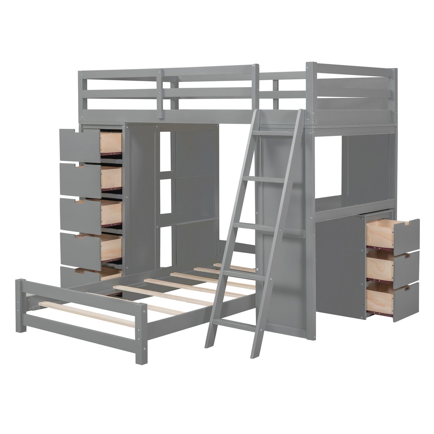 Twin Over Twin Bunk Bed With LED Light And USB Ports - Gray