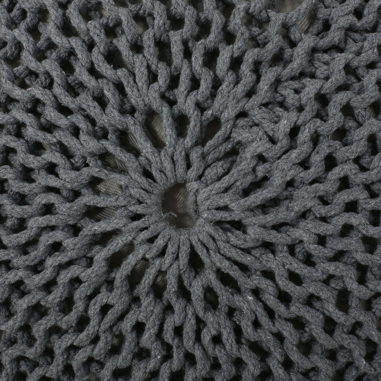 Bordeaux - Knitted Cotton Round Pouf Ottoman - Gray