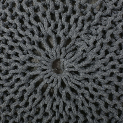 Bordeaux - Knitted Cotton Round Pouf Ottoman - Gray