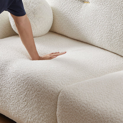 Lamb's Wool 2 Seater Cushion Sofa Comfortable Sofa For Living Room Bedroom And Other Casual Spaces Lamb's Wool Sofa With 2 Cushions And 2 Ball Pillows - White