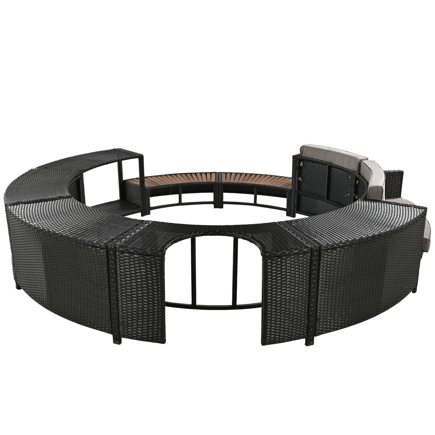 Spa Surround Spa Frame Patio Rattan Sofa Set With Storage Spaces, Mini Sofa And Comfortable Cushion For Patio, Backyard - Gray
