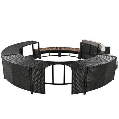 Spa Surround Spa Frame Patio Rattan Sofa Set With Storage Spaces, Mini Sofa And Comfortable Cushion For Patio, Backyard - Gray