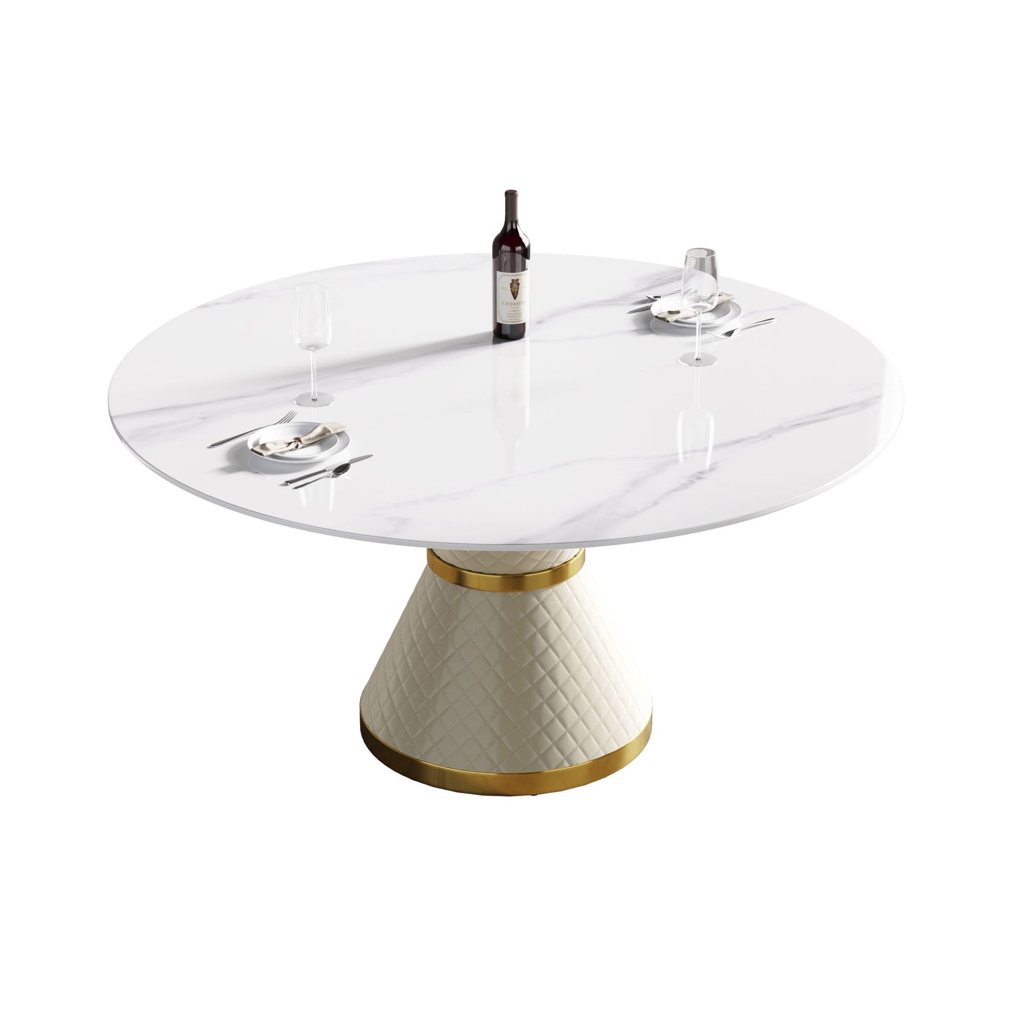 59.05" Modern Artificial Stone Round Carbon Steel Base Dining Table, Can Accommodate 6 People - White