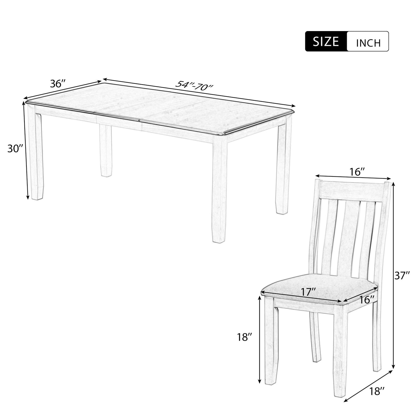 7 Piece Dining Table Set Retro Style With Extendable Table And 6 Upholstered Chairs - Brown / White