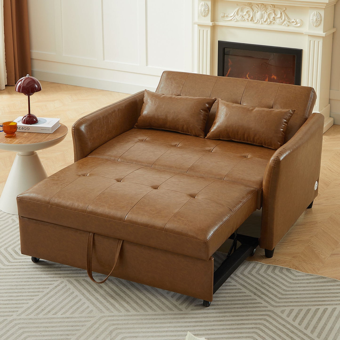 Convertible Sleeper Bed, Adjustable Oversized Armchair With 3 USB Ports For Small Space - Brown