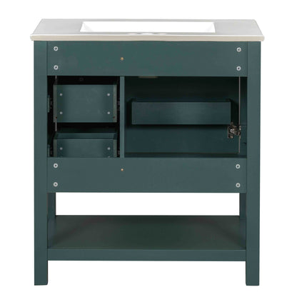 Transitional Style Bathroom Vanity Cabinet Combo With Ceramic Sink - Green