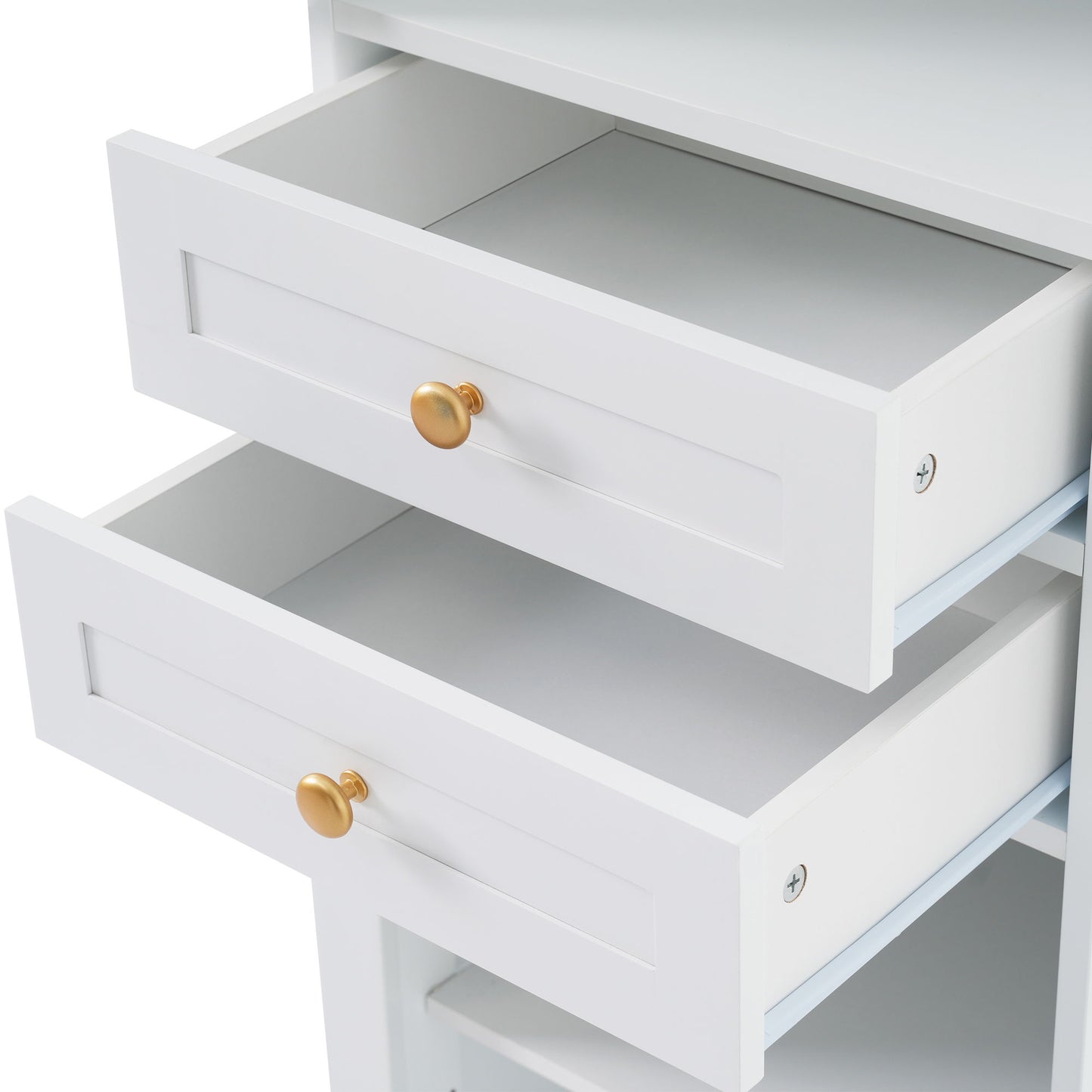 Tall Bathroom Storage Cabinet With Glass Doors, Free-Standing, Two Drawers, And Adjustable Shelves, MDF Board, Painted Perfect For Displaying Your Favorite Items - White