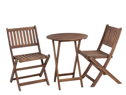 3 Piece Acacia Bistro Set, Folding Patio Furniture For Garden Backyard Balcony Porch With 1 Coffee Table And 2 Foldable Chairs - Natural Stained
