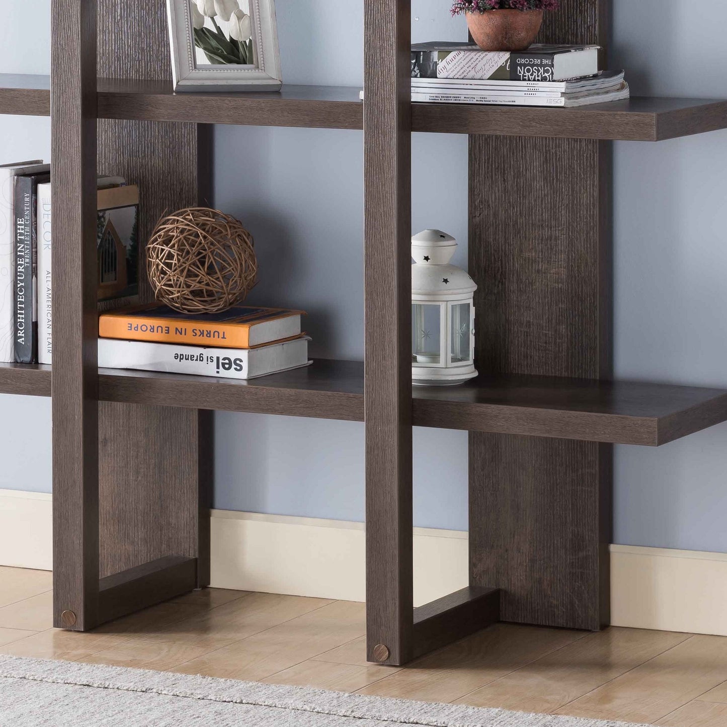 Wooden 4 Tier Display Organizing Cabinet, Tall Bookcase With Open Shelving - Walnut Oak