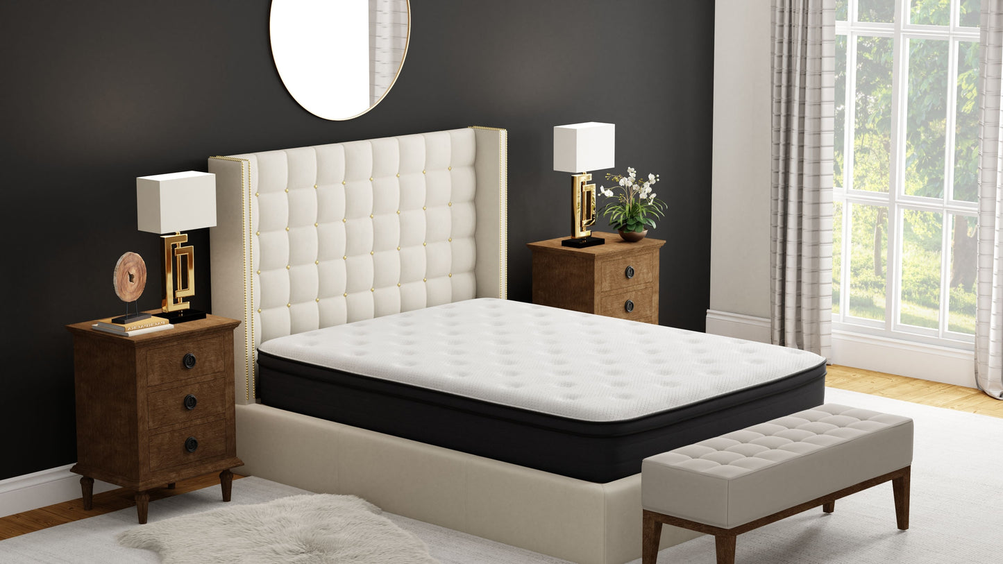 12" Twin Euro Top Hybrid Memory Foam Mattress - White / Black