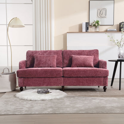 Mid Century Modern Chenille Fabric Loveseat Sofa, 2 Seat Upholstered Couch With Wood Feet - Wine Red