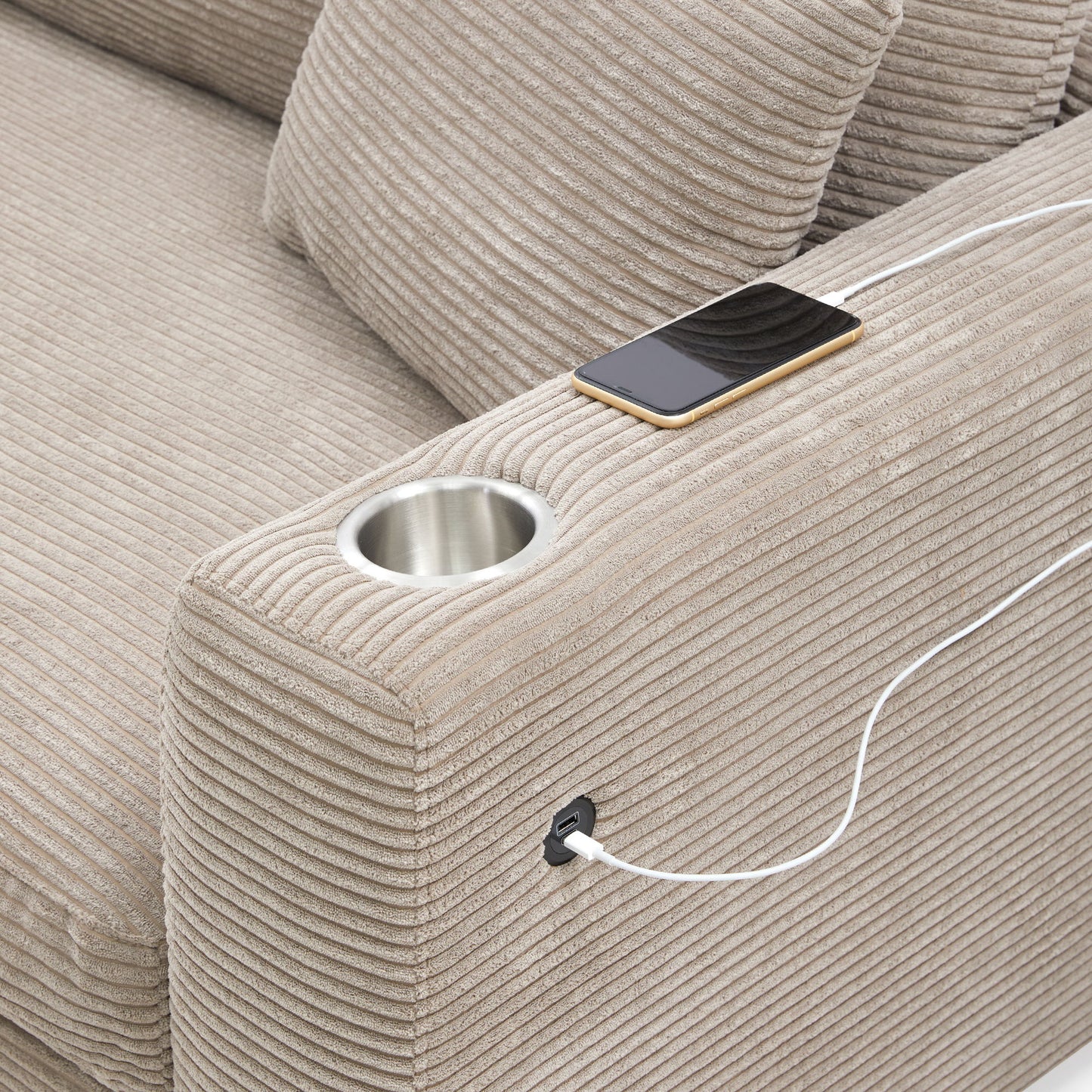 Oversized Sectional L Shaped Cloud Couch With USB Charging Port Cup Holder Deep And Wide Seat Sofa With Chaise Comfy - Khaki