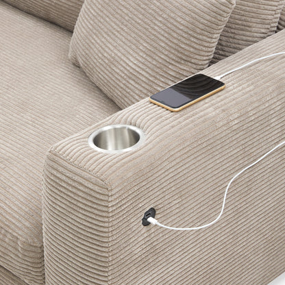 Oversized Sectional L Shaped Cloud Couch With USB Charging Port Cup Holder Deep And Wide Seat Sofa With Chaise Comfy - Khaki
