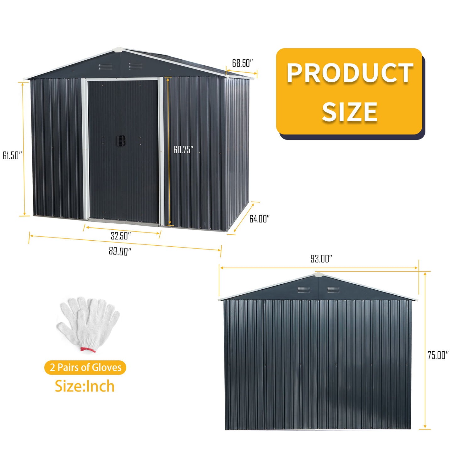 Outdoor Metal Storage Shed With Floor Base - Black