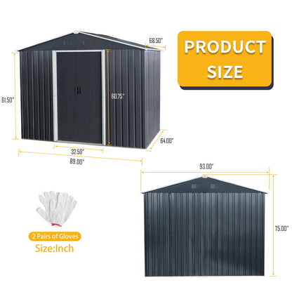 Outdoor Metal Storage Shed With Floor Base - Black