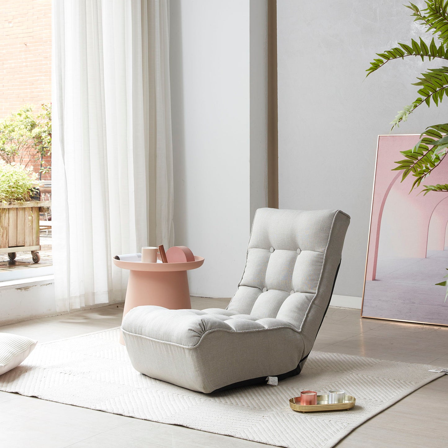 Single Sofa Reclining Japanese Chair Lazy Sofa Tatami Balcony Adjustable Chair - Gray