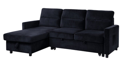 Ivy - Velvet Reversible Sleeper Sectional Sofa With Storage Chaise And Side Pocket - Black