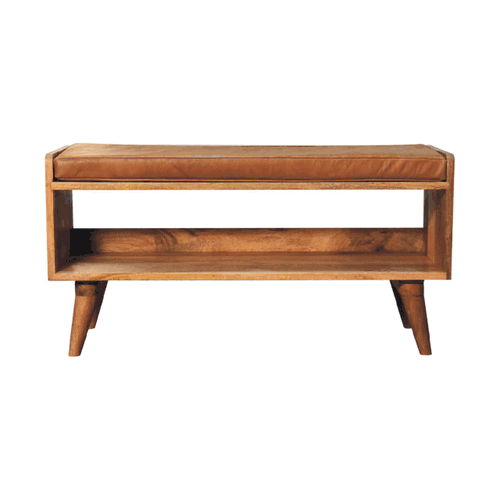Bench With Leather Seatpad - Oak