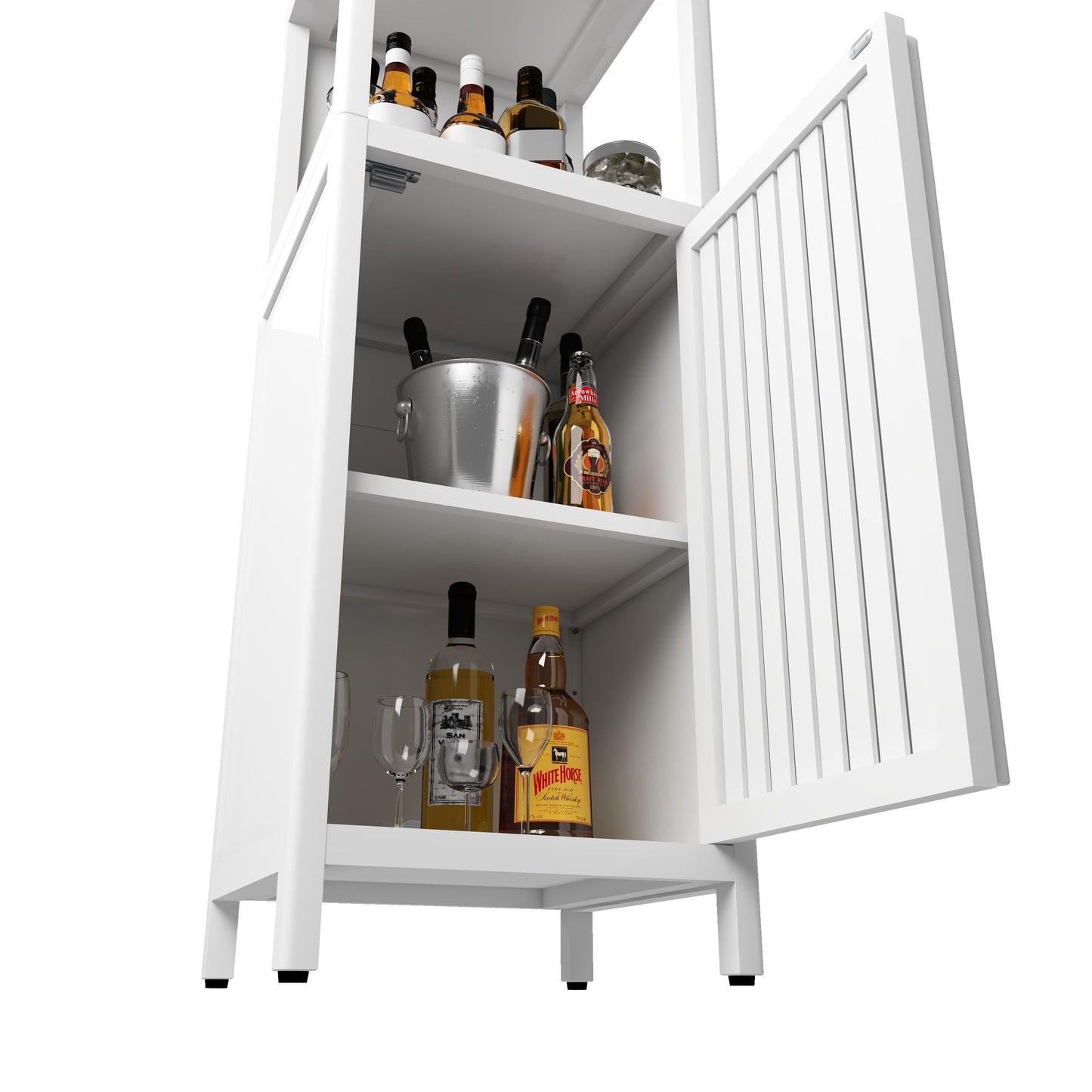 Bamboo Storage Cabinet With Tall Linen Tower, Multi Functional For Bathroom And Living Spaces - White