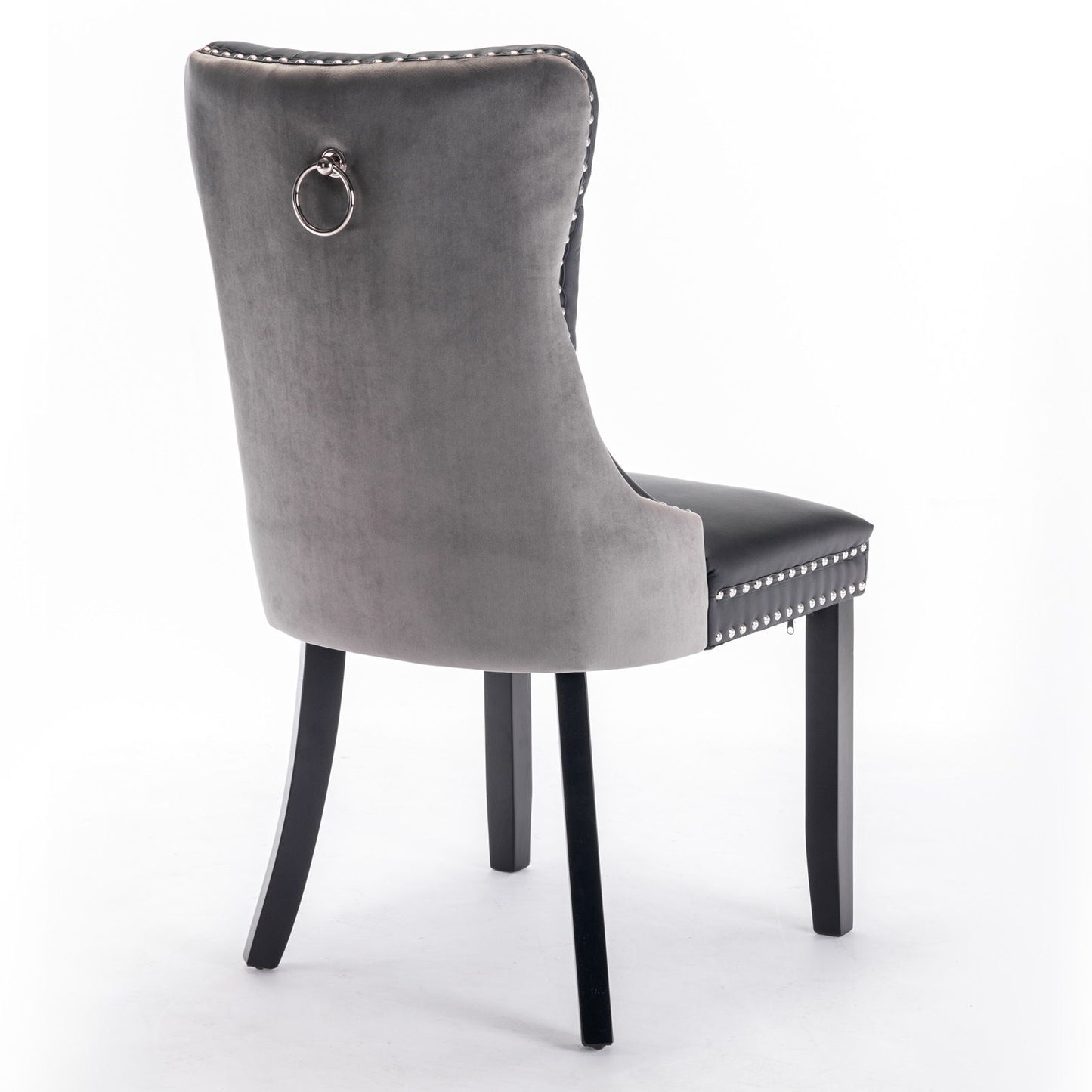 Nikki - Modern, High-End Tufted Solid Wood Contemporary And Velvet Upholstered Dining Chair With Wood Legs Nailhead Trim (Set of 2) - Black / Gray