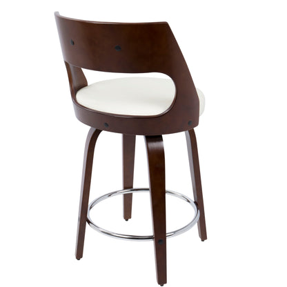 Cecina - Mid-Century Modern Counter Stool With Swivel (Set of 2) - Cherry / White