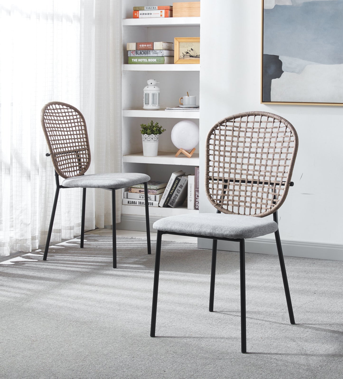 Sennit Chair, Dining Chair, Coffee Chair (Set of 4) - Black / Gray