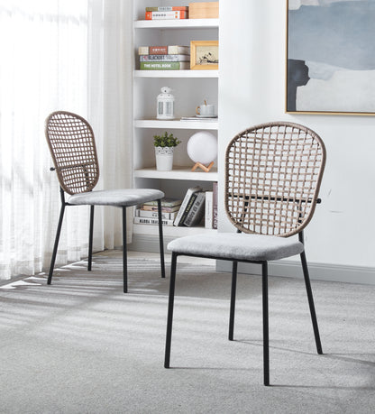 Sennit Chair, Dining Chair, Coffee Chair (Set of 4) - Black / Gray