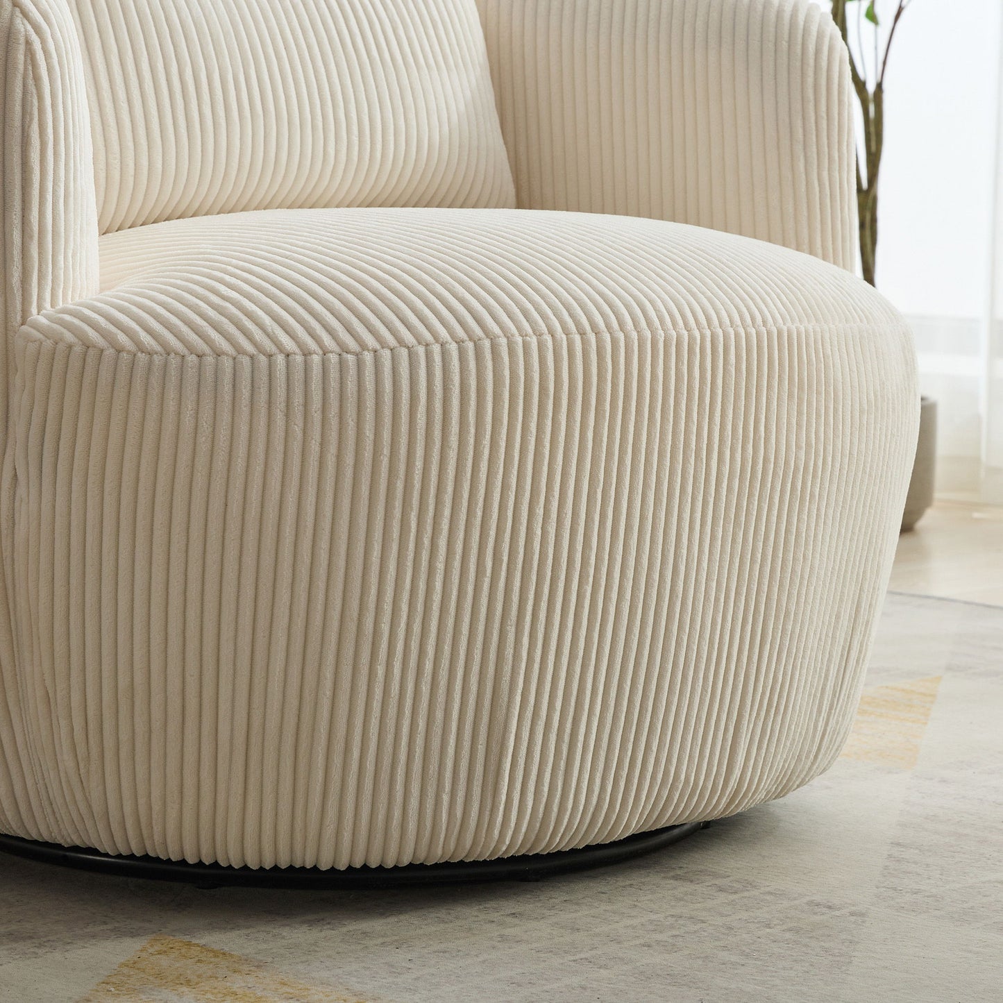Upholstered Metal Base 360 Degree Swivel Barrel Soft Chair With Pillow, For Club, Living Room, Bedroom, Office As Well As Reading Armchair - Ivory