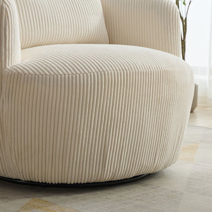 Upholstered Metal Base 360 Degree Swivel Barrel Soft Chair With Pillow, For Club, Living Room, Bedroom, Office As Well As Reading Armchair - Ivory