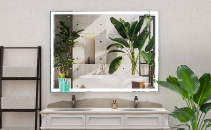 LED Bathroom Vanity Mirror Wall Mounted, Adjustable White / Warm / Natural Lights Anti-Fog Touch Switch With Memory Modern Smart Large Bathroom Mirrors - Silver