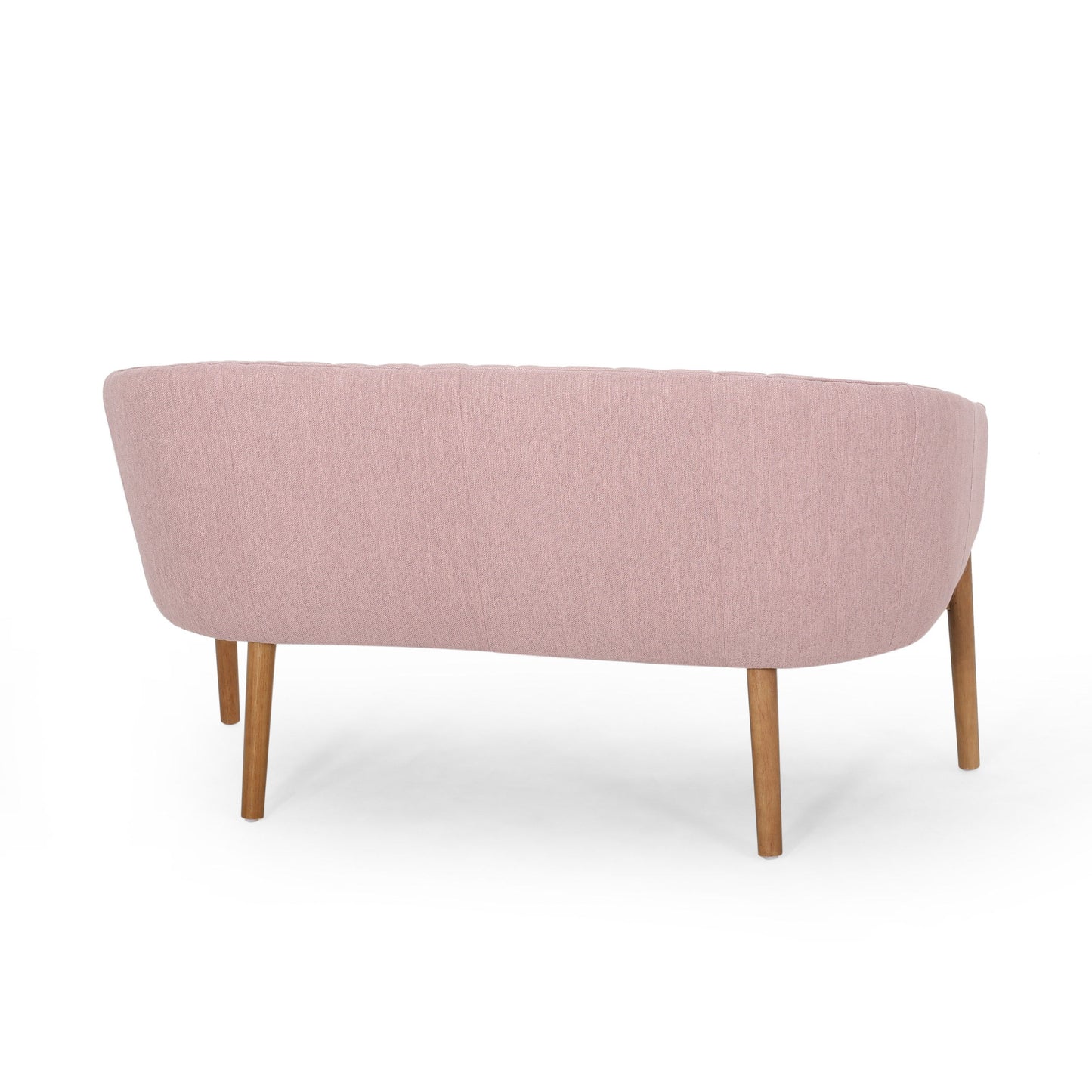 Mid Century Modern Loveseat With Channel Stitched Backrest - Blush