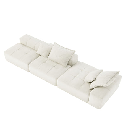 Modern Oversized Modular Sectional Sofa With Ottoman, Seat, Chaise Lounge And Armrest, Sparkling Chenille Fabric Soft Cushion Sofa With 4 Pillows, 4 Pieces Diy Combination Tufted Sofa, No Assembly Required - Beige