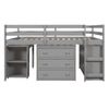 Full Loft Low Study Bed With Cabinet, Shelves And Rolling Portable Desk, Multiple Functions- Gray