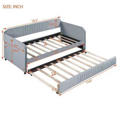 Upholstered Daybed Sofa Bed Twin Size With Trundle Bed And Slat - Gray
