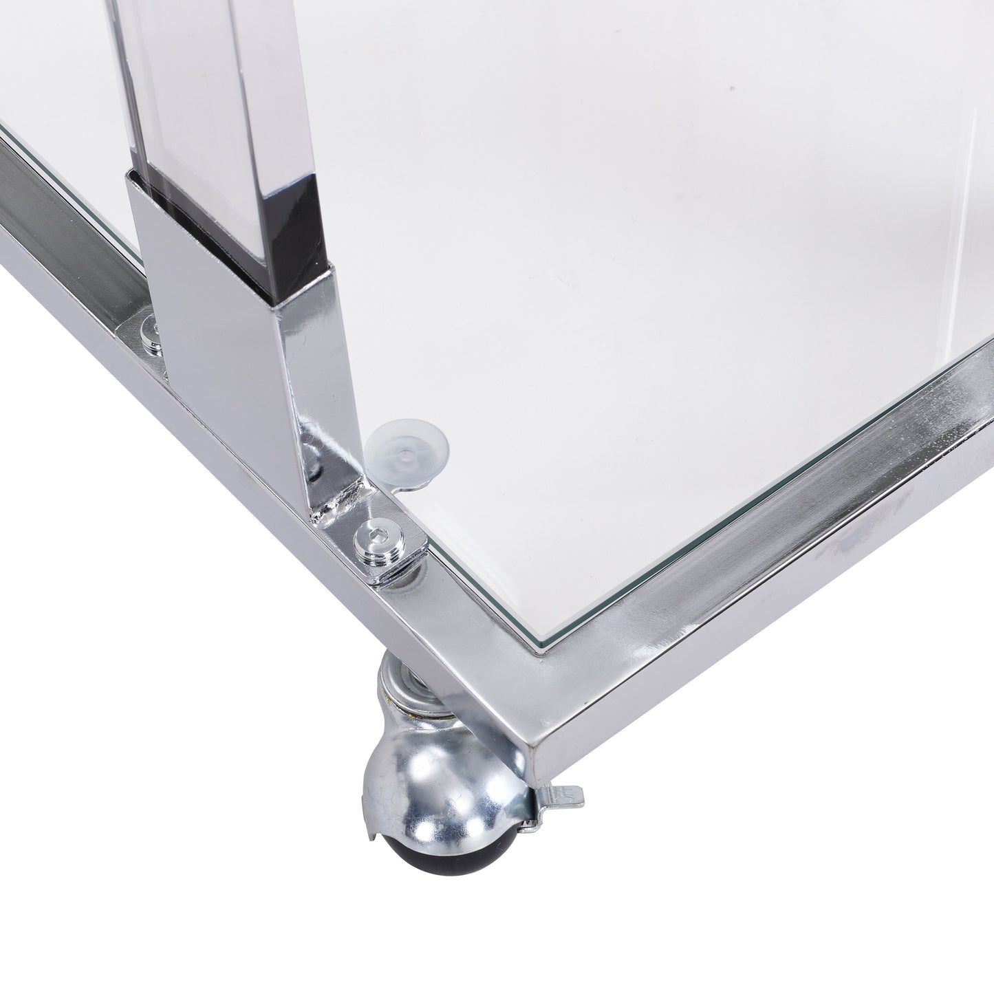 Glass Side Table, Acrylic End Table, Glass Top C Shape Square Table With Metal Base For Living Room, Bedroom, Balcony Home And Office - Chrome