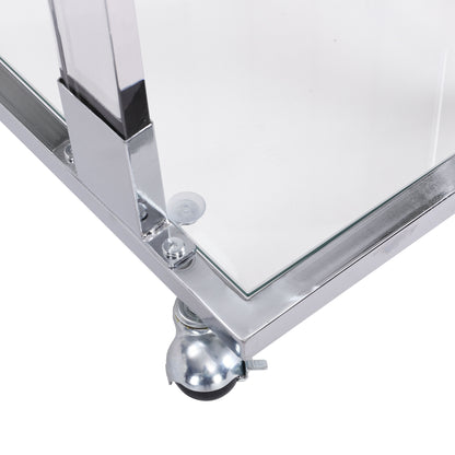 Glass Side Table, Acrylic End Table, Glass Top C Shape Square Table With Metal Base For Living Room, Bedroom, Balcony Home And Office - Chrome