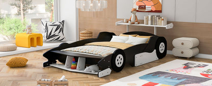 Full Size Race Car Shaped Platform Bed With Wheels - Black