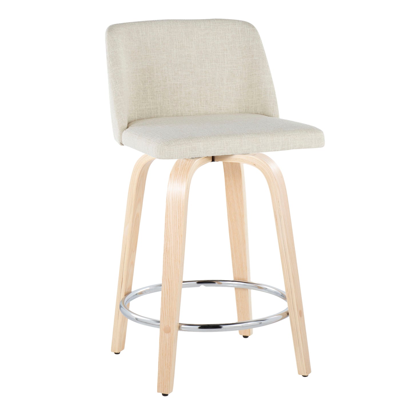 Toriano - Contemporary Fixed Height Counter Stool Swivel With Round Footrest (Set of 2) - Natural / Cream