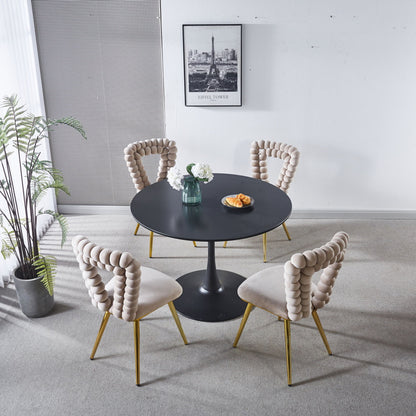 Modern Chair With Iron Tube Legs, Soft Cushions And Comfortable Backrest, Suitable For Dining Room, Living Room, Cafe, Hairball Back (Set of 4) - White / Gold