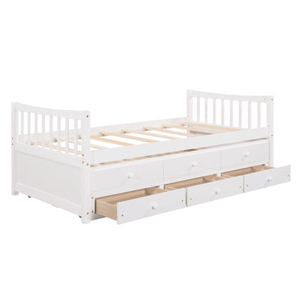 Twin Size Daybed With Trundle And Drawers - White